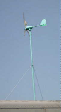 wind turbine, 1.5 metre diameter rotor, just erected